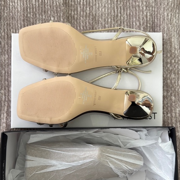 Nine West Gold Heels with Strappy Design - Picture 3 of 5